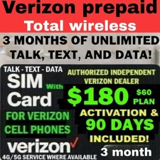 VERIZON PREPAID✅ 3 MONTHS SERVICE ✅ UNLIMITED DATA & TALK&TEXT ✅ $180 VALUE