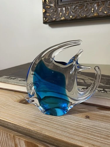 Vintage Hand Blown Glass MURANO Blue Tropical Fish Figurine Sculpture Italy Made