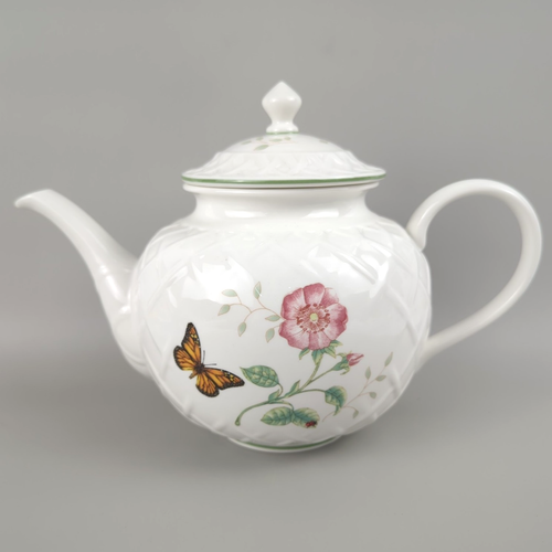 Lenox Butterfly Meadow Curvy Basketweave Teapot with Lid Floral Butterfly 750528