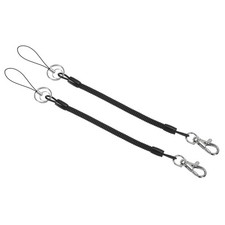 2 Pcs 6" Plastic Retractable Coil Spring Keychain Strap Lobster Clasp Black