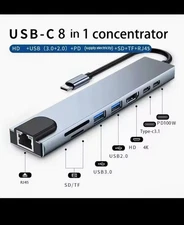 USB C Hub 8 in 1 Adapter 4K HDMI RJ45 SD/TF Card Reader USB 3.0 PD100W for Lapto