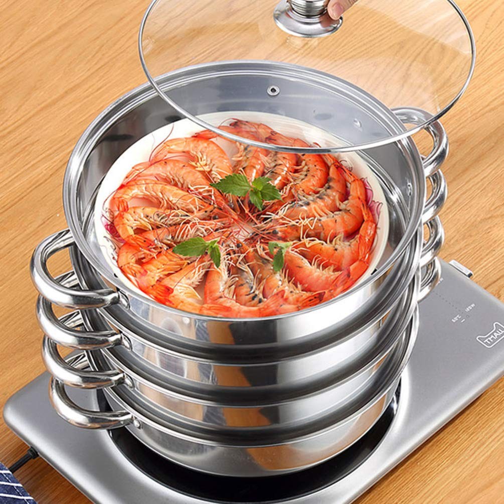 1pc Stainless Steel Steamer Pot Four-layer Extra Thick Soup Cooking Pot for S...