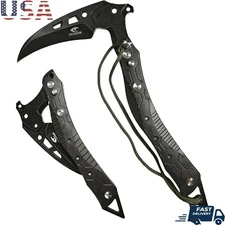 Folding Sickle Knife W/ Sheath Tactical Survival Tool Glass Breaker Pruning Tool