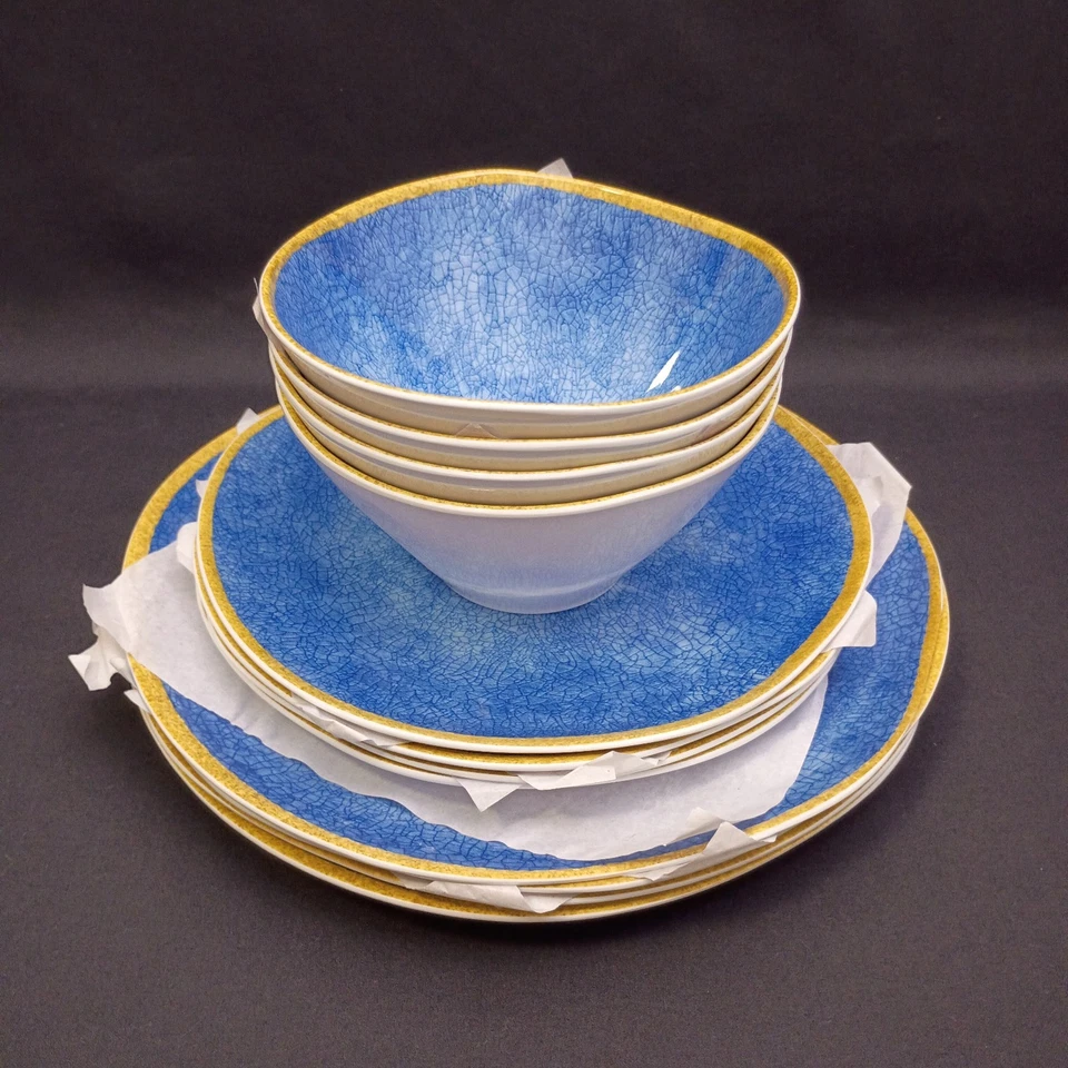 Blue Melamine Dinnerware Set Dinner Plates and Bowls Cobalt Modern Artisan Style - Image 3 of 4