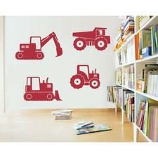 Construction Vehicles Trucks Vinyl Wall Sticker Decals 10"- 15"w 4 Designs
