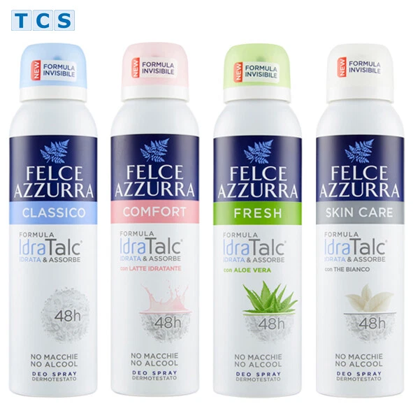 FELCE AZZURRA Deo Spray mit idraTalc Formel, 150 ml Sprühdose, 4 Düfte