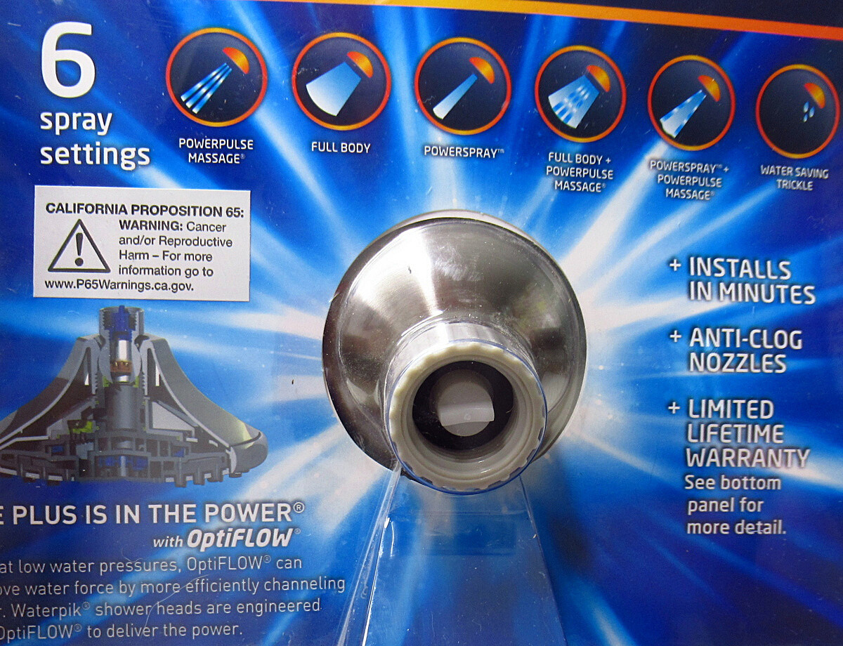 Waterpik Powerpulse Massage Brushed Nickel 6 Spray Settings Shower Head