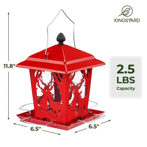 Metal Deer Design Wild Bird Hopper Feeder With 4 Perches And Rainproof Roof - Picture 4 of 8