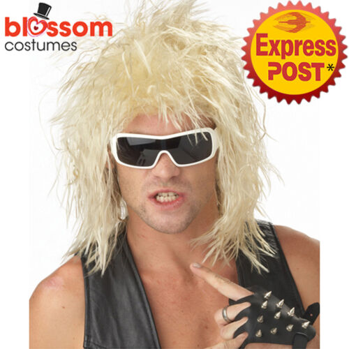 W805 Blonde Rockin Dude 80s Heavy Metal Band Rock Roll Fancy Dress Costume Wig - Photo 1 sur 2