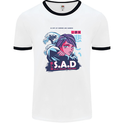 Music Vaporwave Anime Girl Emo SAD Herren Ringer Maglietta