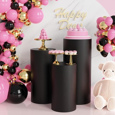 Set of 3  Round Cylinder Pedestal Stand For Wedding Party Display Stand Decor
