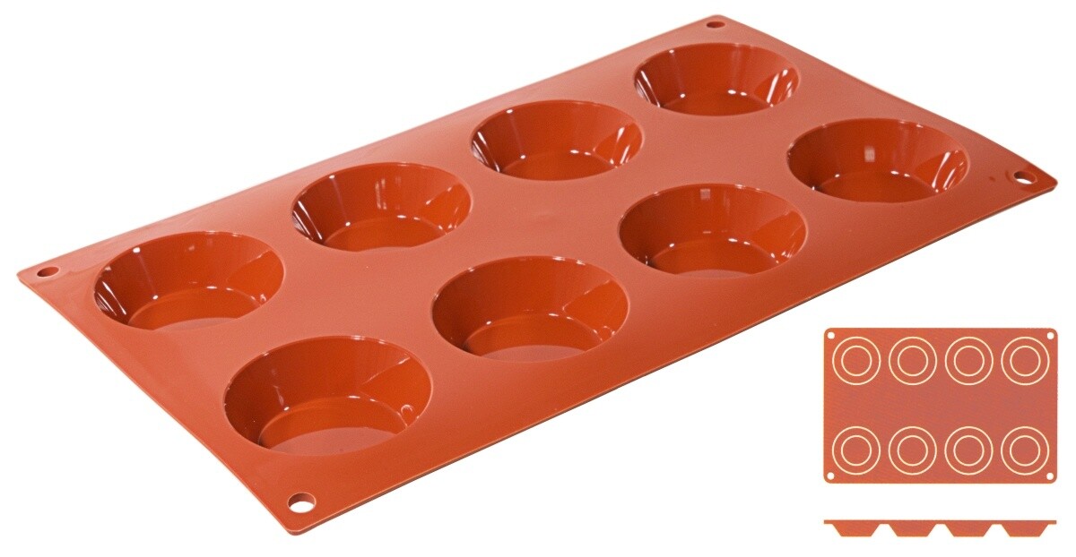 Tarteletteform, Backform, aus Silikon, für 8 Formen á 6 cm Ø und 1,7 cm Höhe