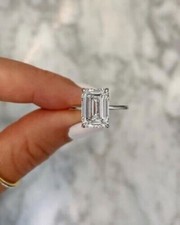 2CT Emerald Cut Lab Created White Diamond Engagement Ring 14K White Gold Plated