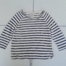 FAT FACE Sweatshirt 12 Blue Beige Womens Stripey 3/4 Sleeve Top Round Neck