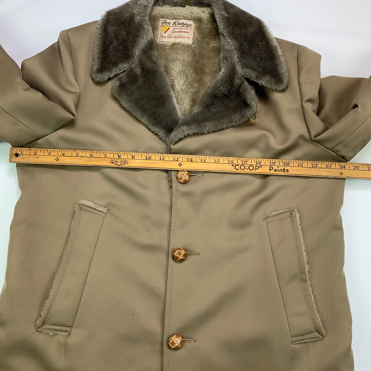 VTG 1950s Fox Knapp Faux Fur Collar Coat Lined Mens Large 42 VTG 1950s Fox Knapp Faux Fur Collar Coat Lined Mens Large 42
