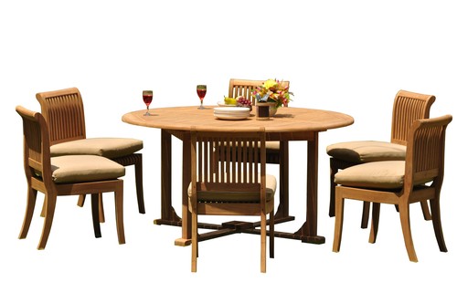 7-Piece Outdoor Teak Patio Dining Set: 60" Round Table, 6 Armless Chairs Giva - Picture 2 of 6