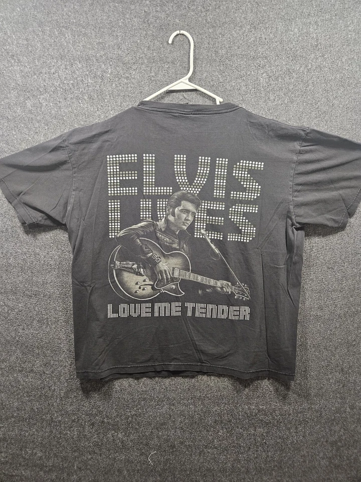 Camiseta De Colección Años 90 Elvis Presley Negra Gráfica Love Me Tender Back Hit Talla XXL Foto 2 de 4