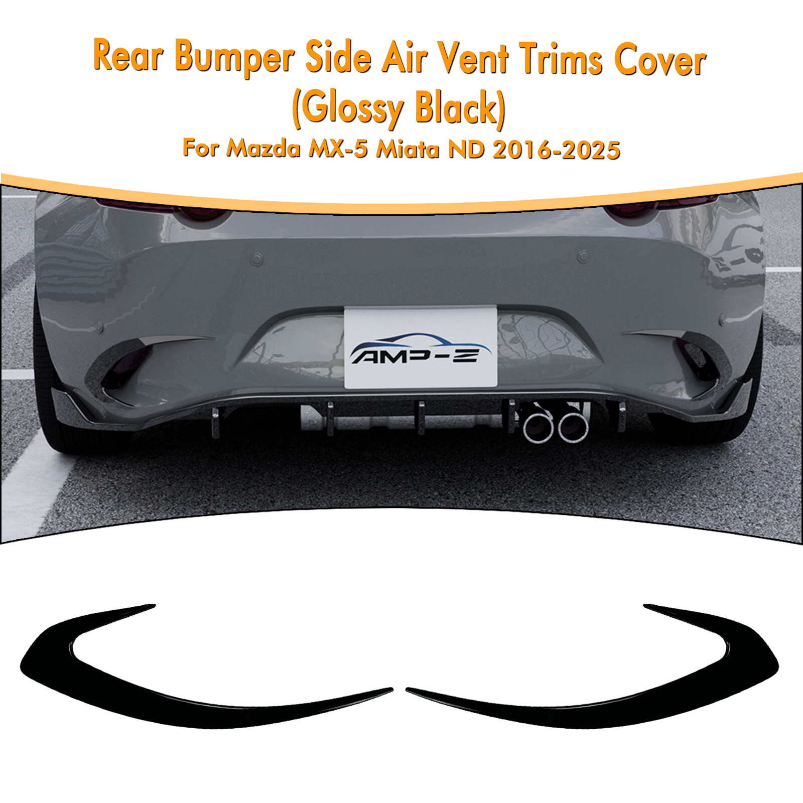 1Pair Gloss Black Rear Bumper Side Air Vent Trims For Mazda MX-5 Miata ND 16-25