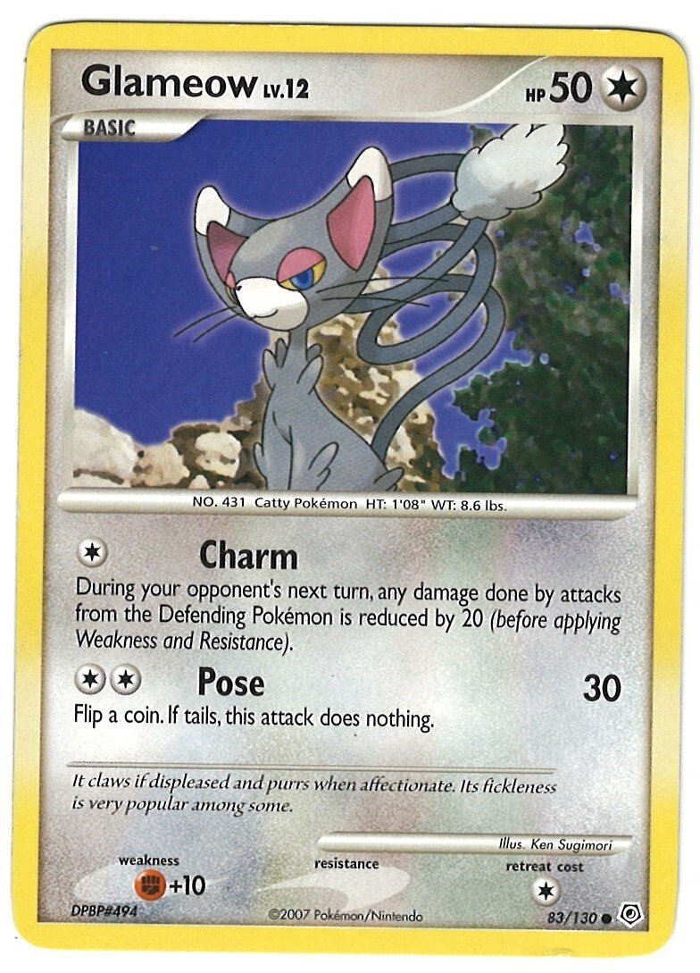 Glameow 83/130 Pokemon Card Diamond & Pear Common 50 HP Near Mint