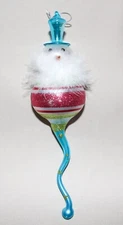 Snowman Head Art Glass Feathers Ornament 9” Long Nice!