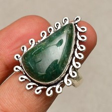 Green Aventurine Gemstone Handmade 925 Sterling Silver Jewelry Ring Size 9