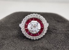 1.10Ct White Round Cut Bezel Set Art Deco Engagement Wedding Ring In 925 Silver