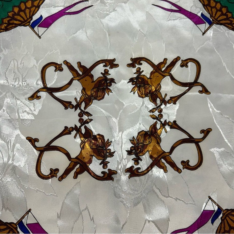 Vintage Womens 90s Hot Air Balloon Cherubs Scarf 34" Square Large black