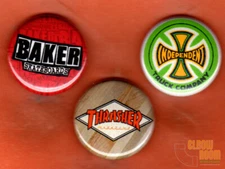 Set of three 1" Skater pinback buttons pins Baker Independent Thrasher 