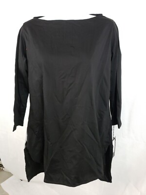 NWT Moyuru International Long Black Top Abstract Design 3/4 Sleeve Cotton Size M