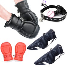 Binding Handcuffs Mittens/Boots Puppy Fist Mitts Harness Palms Mouth Gags