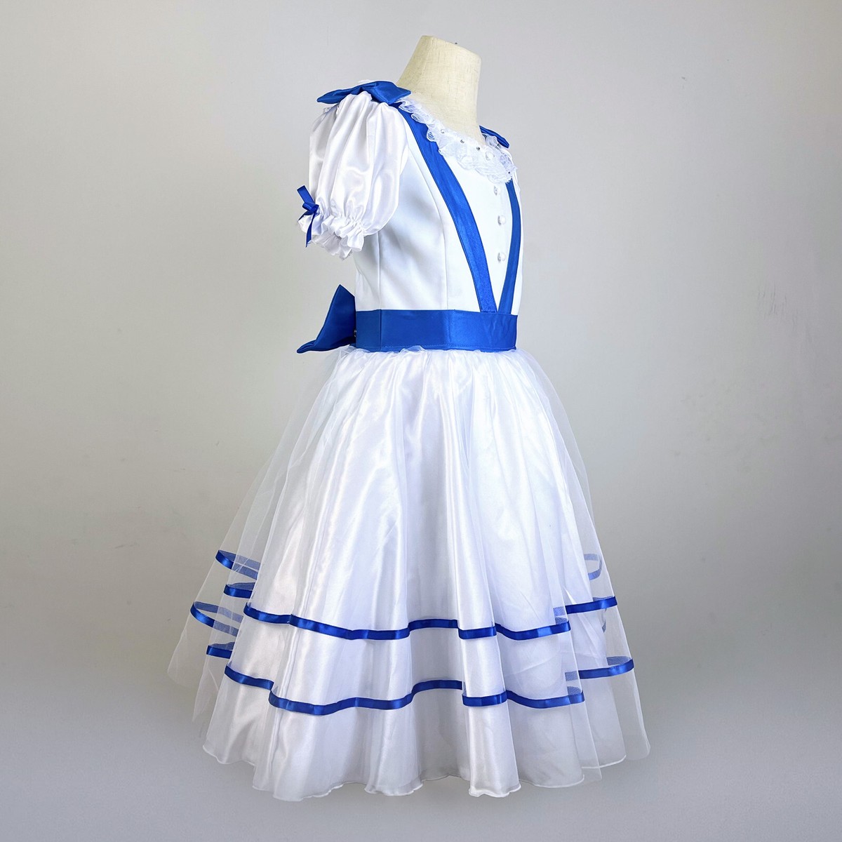 Graduation Ball Long White Blue Bows Clara Ballet Party Dress Costume 10 11  M/L | eBay