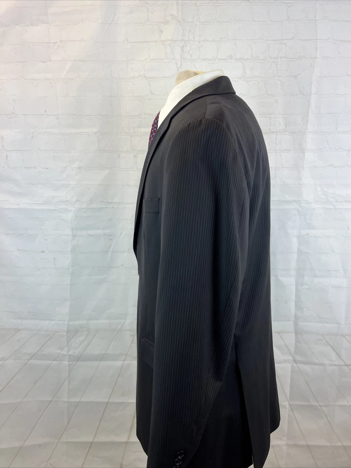 Traje Brooks Brothers para hombre negro a rayas mezcla de lana 44L 32X31 $1,395 Foto 4 de 4