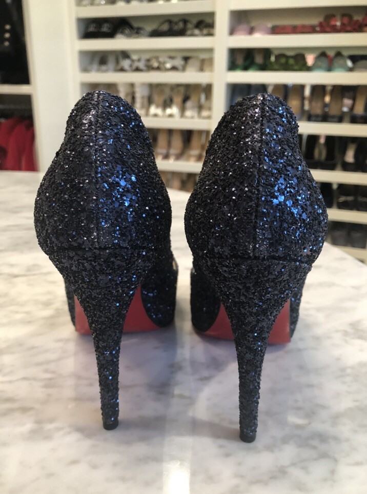 New w/Box Christian Louboutin Very Prive Navy Blue Sparkle