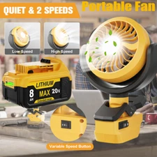 Cordless Fan For Dewalt 20V Lithium DCB200 Battery Portable Jobsite Camping Fan