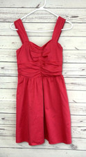Express Red Stretch Sleeveless Ruched Dress Size 6 Cotton Designer Look