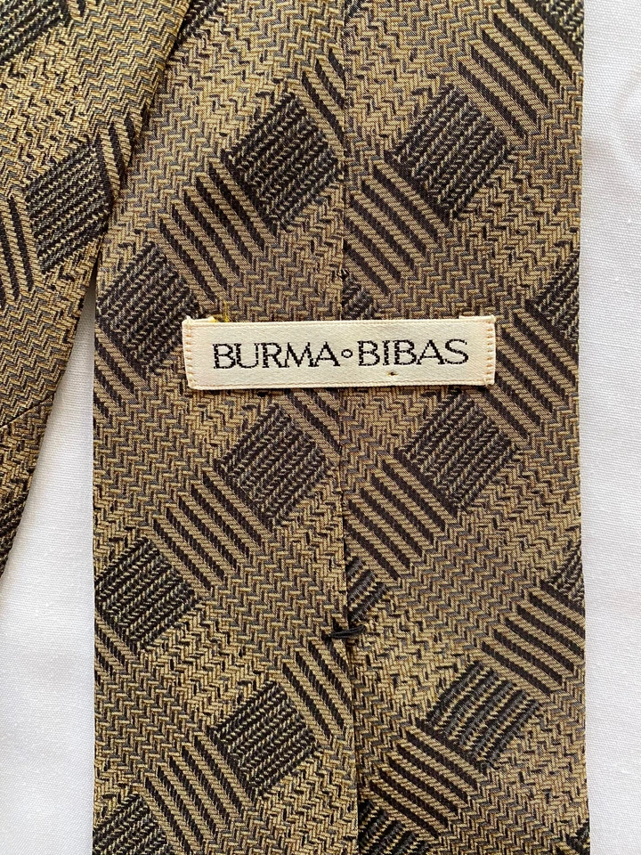 BURMA BIBAS шеи галстук мужской 100% шелк коричневый бежевый чек клетку сделано в США - Изображение 4 из 4