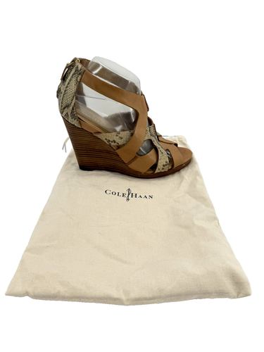 Cole Haan Womens Air Kimry Ot Wedge Sandals Tan Snakeskin 8.5B Leather Zip