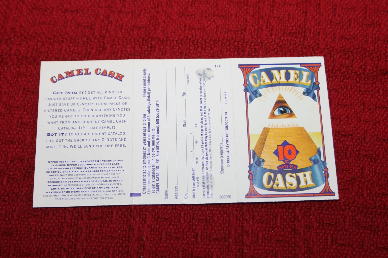 Rare Camel Cash Ten 10 C-Note-Vintage-Very Good Condition-1 Note Only ...