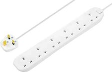 6 Gang Extension Lead 13A Plug Socket Outlets 3m Cable White - Masterplug BSG3N