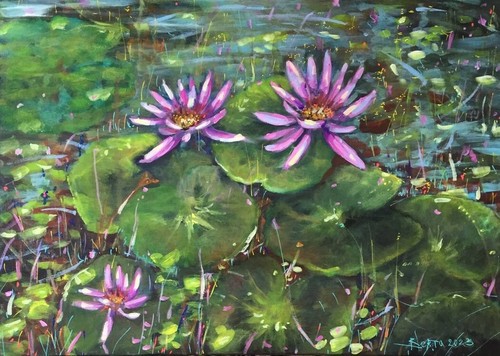 Acrylmalerei Blumen Bild See Ölbild Öl Malerei Leinwand Impressionismus Kunst - Bild 2 von 7