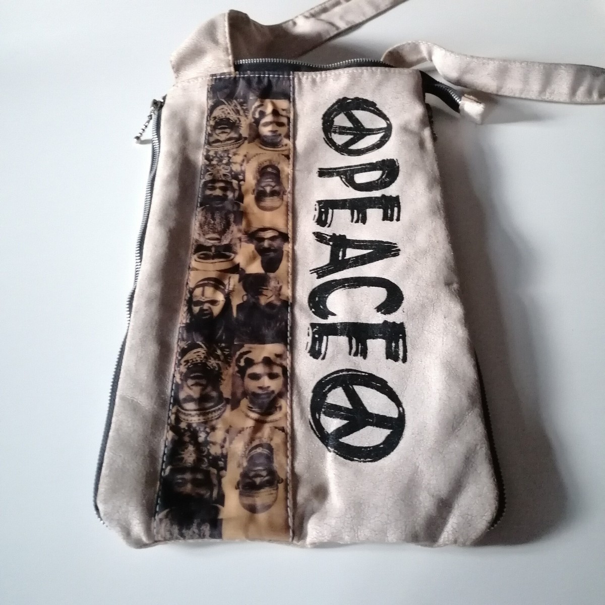 Peace black logo Vintage white leather shoulder crossbody bag 