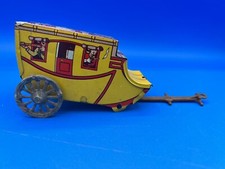 US Metal Toy MFG CO Tin Litho Stagecoach Cowboy Western Toy Wagon - READ