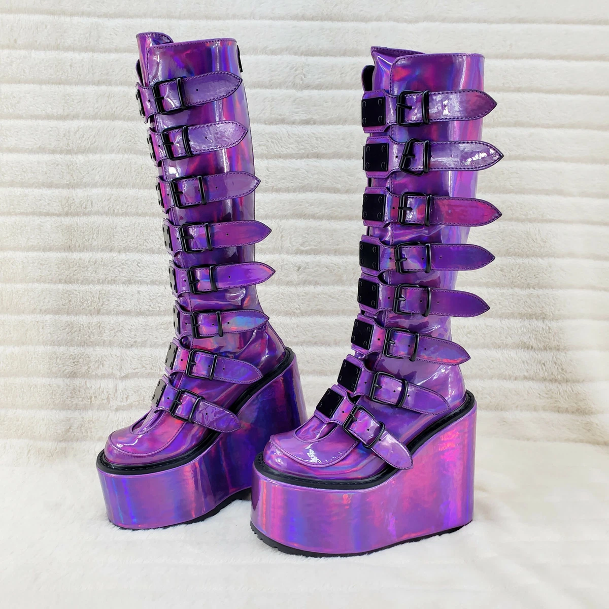 Swing 815 Purple hologram Goth Punk Knee Boot 5.5 Platform DEMONIA NY