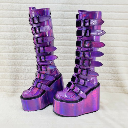 Swing 815 Purple hologram Goth Punk Knee Boot 5.5 Platform DEMONIA NY |  eBay
