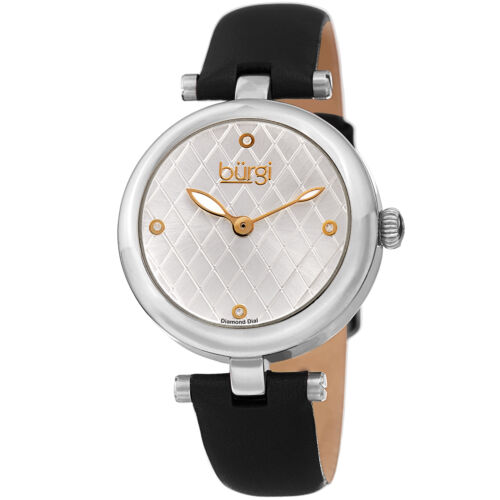 Women's Burgi BUR196 Diamond Markers Argyle Pattern Dial Leather Strap Watch - Picture 18 of 21