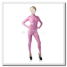 Latex Catsuit Light Pink Back and Ankle Zip Easy Wear Slim Fitted Customize B51