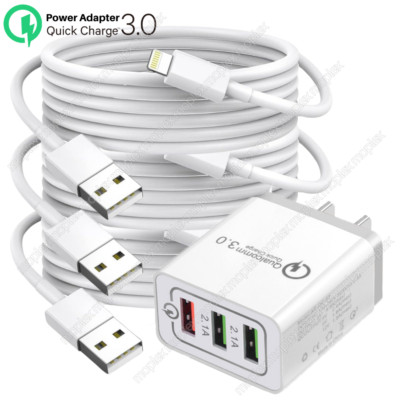 For Apple iPhone 14 13 12 11 Pro 8 XS SE Fast Wall Charger Adapter USB Cable Lot