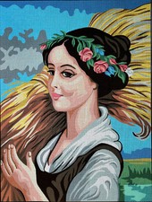 Needlepoint tapestry painted canvas 14.875 - Young Lady 16"x24" GobelinL