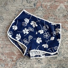 Vintage 70s California Poppy by Lanz Blue Floral Swim/Beach Shorts, Small