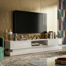 180cm White Matt & White Gloss TV Stand Cabinet Storage Unit UK Modern Home